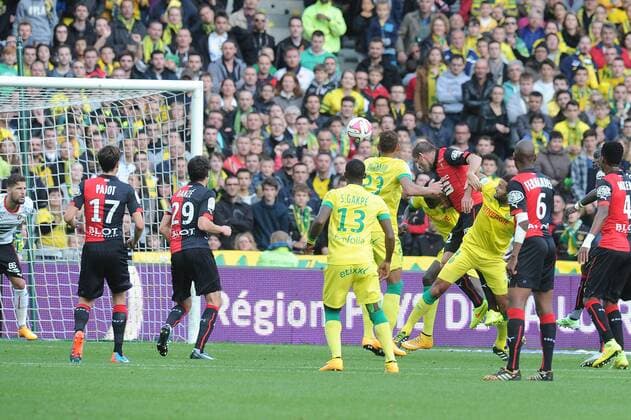 Oswaldo Vizcarrondo (Nantes) but sylvain armand csc (Rennes) FOOTBALL : Nantes vs Rennes - Ligue 1 - 02 11 2014 N.LeGouic FEP Panoramic 