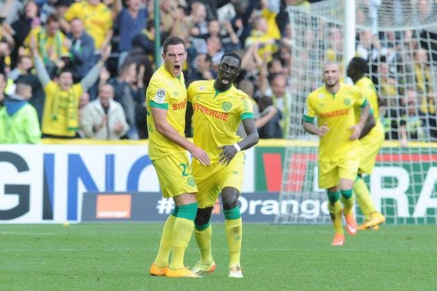 JOIE Jordan Veretout - Remi Gomis (Nantes) FOOTBALL : Nantes vs Rennes - Ligue 1 - 02 11 2014 N.LeGouic FEP Panoramic 