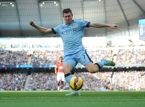 Football - 2014 2015 Premier League - Manchester City vs. Manchester United Manchester City s James Milner in action at the Etihad Stadium, Manchester 