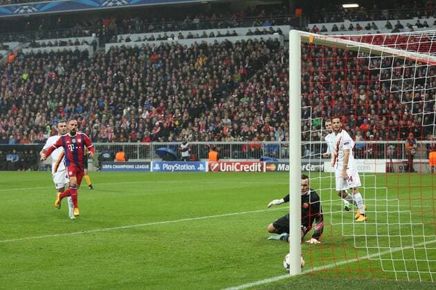 Frank RIBERY, FCB 7 Torschuss, schiesst das Tor zum 1-0 FC BAYERN MUENCHEN - AS ROM , Fussball UEFA Champions League, Gruppenphase, Muenchen, 05.11.2014 CL Saison 2014 2015, FCB, Muenchen