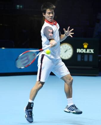 Tennis - 2014 ATP Tennis Herren World Tour Finals - Media Day at The O2 Kei Nishikori trains on Centre Court COLORSPORT ANDREW COWIE 