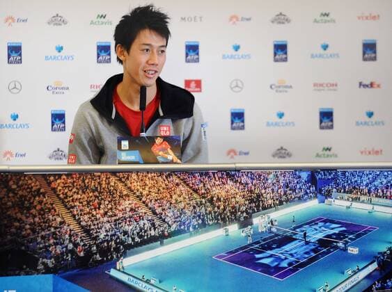 Tennis - 2014 ATP Tennis Herren World Tour Finals - Media Day at The O2 Kei Nishikori gives his Media interview COLORSPORT ANDREW COWIE 