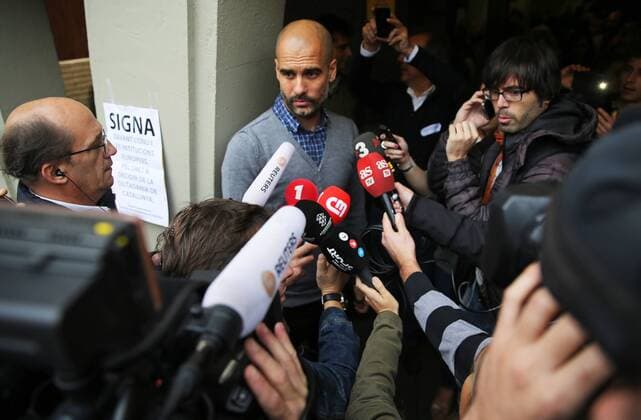 BARCELONA SPAIN -09 November-: Josep Guardiola (Coach FC Bayern München) in the voting of the consultation for the independence of Catalonia in Barcelona. Photo: JoanValls Urbanandsport Cordon Press 