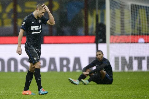 Enttäuschung Nemanja Vidic, Juan Jesus Inter Milano 09-11-2014 Stadio Giuseppe Meazza - Football Calcio Serie A Inter Mailand vs Hellas Verona. giuseppexceleste