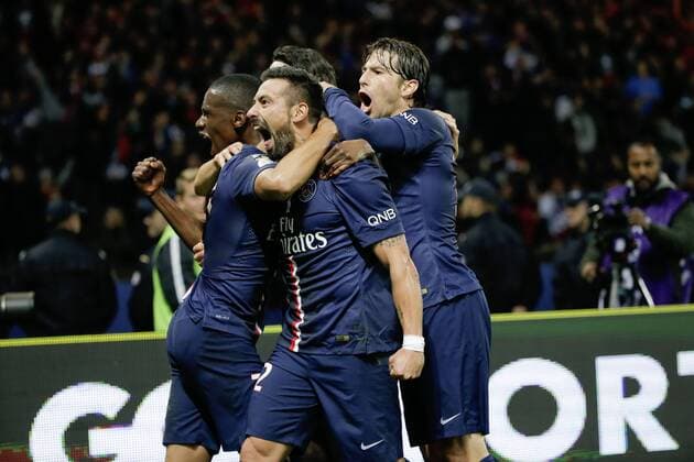 Ezequiel Ivan Lavezzi (psg) (Pocho), Maxwell Scherrer Cabelino Andrade (psg)? Javier Matias Pastore (psg)? Blaise Matuidi (psg) FOOTBALL : PSG vs Marseille - Ligue 1 - 09 11 2014 StephaneAllaman Panoramic 