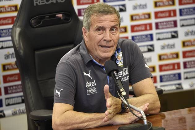 Oscar Washington Tabarez, head coach of Uruguay s national soccer team, attends a press conference at the Uruguay Celeste complex in Montevideo, capital of Uruguay, on Nov. 10, 2014. Uruguay s national soccer team will meet Costa Rica in a friendly match on Nov. 12. Nicolas Celaya) (da) (SP)URUGUAY-MONTEVIDEO-SOCCER-NATIONAL TEAM e NICOLASxCELAYA 