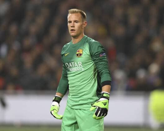 Foto .... Torwart Marc Andre Ter Stegen - Barcelona Fussball - Championsleague am Mi. 05.11.2014 Gruppenspiel Ajax Amsterdam - CF Barcelona 0 - 2
