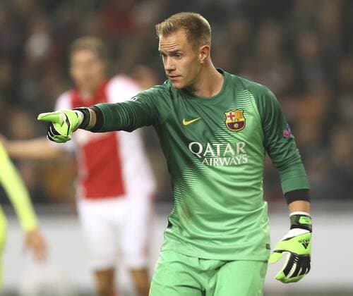 Foto .... Torwart Marc Andre Ter Stegen - Barcelona Fussball - Championsleague am Mi. 05.11.2014 Gruppenspiel Ajax Amsterdam - CF Barcelona 0 - 2