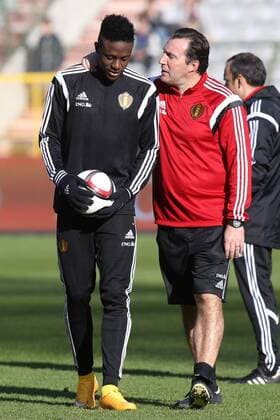 - BRUSSELS, BELGIUM: Belgium s Divock Origi and Belgium s head coach Marc Wilmots pictured during a training session of Belgian national soccer team Red Devils, Tuesday 11 November 2014. Belgium will play a friendly match against Iceland on Wednesday and its third game of the Euro 2016 qualification, against Wales on Sunday. VIRGINIExLEFOUR  04500142