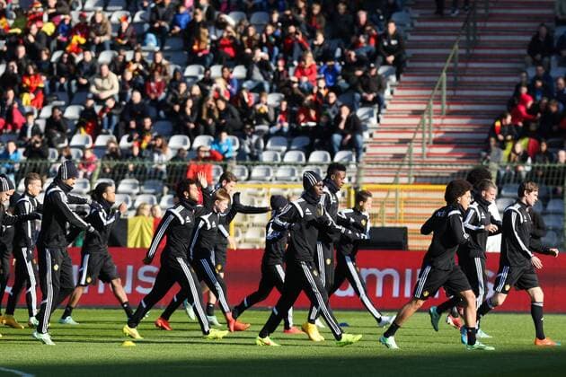 - BRUSSELS, BELGIUM: Illustration picture shows a training session of Belgian national soccer team Red Devils, Tuesday 11 November 2014. Belgium will play a friendly match against Iceland on Wednesday and its third game of the Euro 2016 qualification, against Wales on Sunday. VIRGINIExLEFOUR  premiumd 04500137