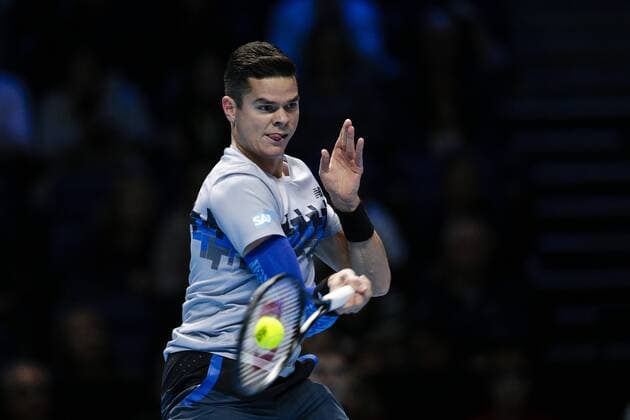11.11.2014. London, England. ATP Tennis Herren World Tour Finals. round robin match. Milos Raonic plays a forehand xCraigxMercerx  ActionPlus11575748