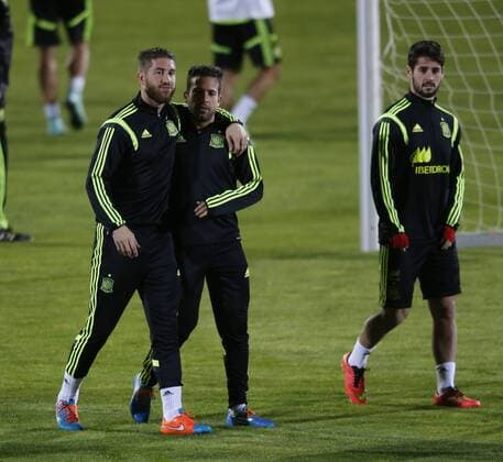 Spain national team training session. In this picture, Sergio Ramos and Jordi Alba. xPABLOGARCIAx 