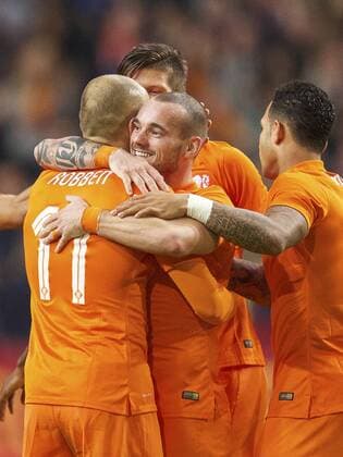 (L-R) Arjen Robben of Holland, Wesley Sneijder of Holland, Klaas-Jan Huntelaar of Holland, Memphis Depay of Holland during the International friendly match between Netherlands and Mexico on November 12, 2014 at the Amsterdam Arena in Amsterdam, The Netherlands. Netherlands v Mexico International Friendly 2014 2015 xVIxxIVx 3267861
