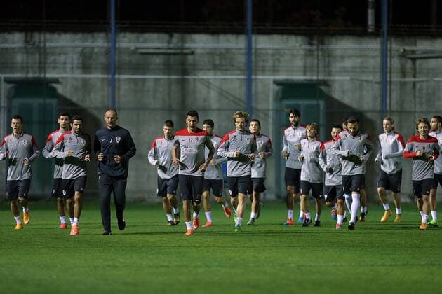 Croatian football team training 13.11.2014., Croatia, Zagreb - Croatian football team held a training at Maksimir Stadium as part of the preparations for the coming qualifying match against Italy in Milan for the European Championship. Darijo Srna, Mario Mandzukic, Ivan Rakitic.  GoranxStanzl PIXSELL