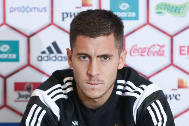 - BRUSSELS, BELGIUM: Belgium s Eden Hazard pictured during a press moment of national coach and three players after a closed training session of Belgian national soccer team Red Devils, Friday 14 November 2014, in Neerpede, Brussels. Belgium will play its third game of the Euro 2016 qualification against Wales on Sunday. BRUNOxFAHY  xpremiumd 20812700x