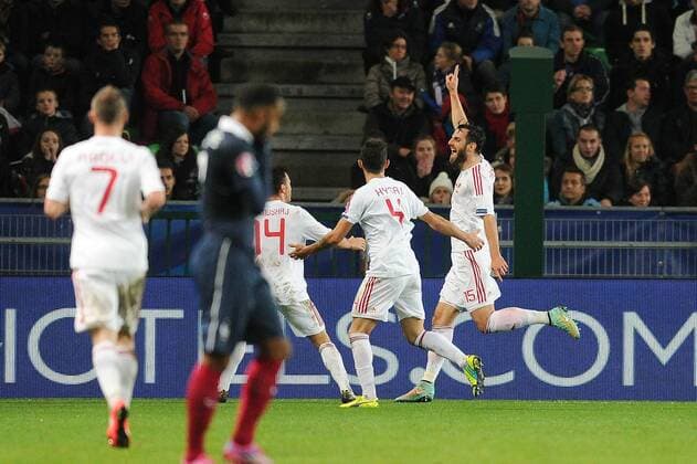 Mergim Mavraj (Albanien) FOOTBALL : Frankreich vs Albanien - 14 11 2014 N.LeGouicFEP 