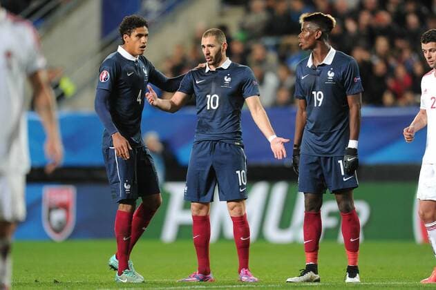 Karim Benzema (France) Raphael Varane (France) Paul Pogba (France) deception FOOTBALL : France vs Albanie - Match amical - 14 11 2014 N.LeGouic FEP Panoramic 