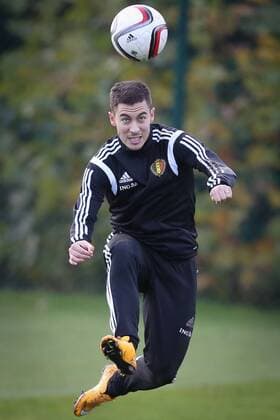 - BRUSSELS, BELGIUM: Belgium s Eden Hazard pictured during a training session of Belgian national soccer team Red Devils, Saturday 15 November 2014, in Neerpede, Brussels. Belgium will play its third game of the Euro 2016 qualification against Wales on Sunday. BRUNOxFAHY  xpremiumd kur20240134x