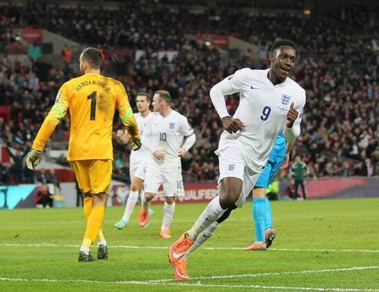 England s Danny Welbeck celebrates scoring his sides third goal - International European Qualifier - England vs Slovenia- Wembley Stadium - London - England - 15th November 2014 - Picture David Klein Sportimage EDITORIAL USE ONLY. No use with unauthorised audio, video, data, fixture lists, club league logos or live services. Online in-match use limited to 120 images, no video emulation. No use in betting, games or single club league player publications.