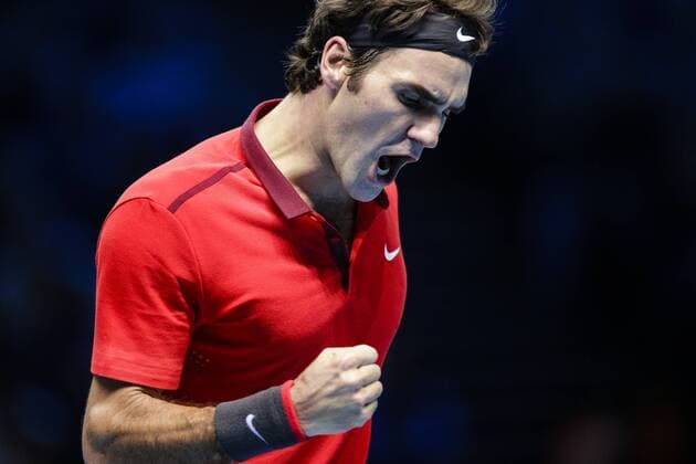 15.11.2014. London, England. ATP Tennis Herren World Tour Finals. semifinal. Roger Federer reacts to a winner xCraigxMercerx  ActionPlus11576941