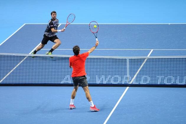 Roger Federer (Sui) vs Stanislas Wawrinka (Sui) TENNIS : ATP Tennis Herren World Tour Finals 2014 - 11 11 2014 - 16 11 2014 TennisMagazine Panoramic 