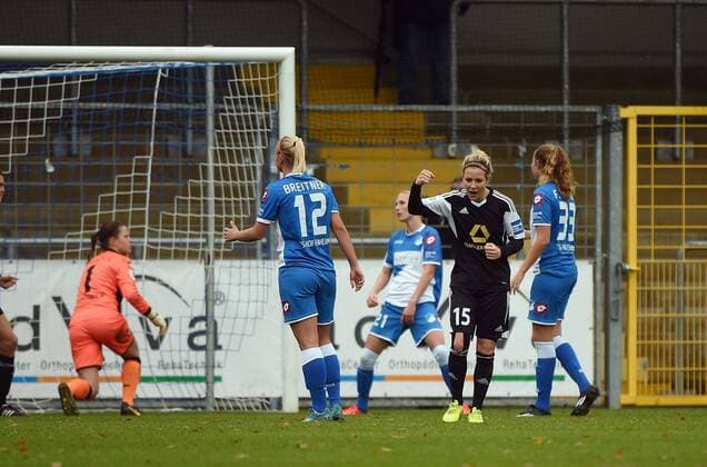16.11.2014, xjhx, Fussball 1.Bundesliga Damen, TSG 1899 Hoffenheim - 1.FFC Frankfurt, v.l. Svenja Huth (1.FFC Frankfurt) Torjubel, Goal celebration, celebrate the goal 1:4