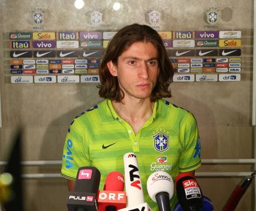 SOCCER - AUT vs BRA, preview VIENNA,AUSTRIA,16.NOV.14 - SOCCER - ÖFB international match, Austria vs Brazil, friendly match, preview, Mixed Zone team BRA. Image shows Filipe Luis (BRA). 