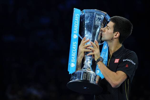 Novak Djokovic (Ser) with the trophy TENNIS : ATP Tennis Herren World Tour Finals 2014 - 11 11 2014 - 16 11 2014 TennisMagazine 