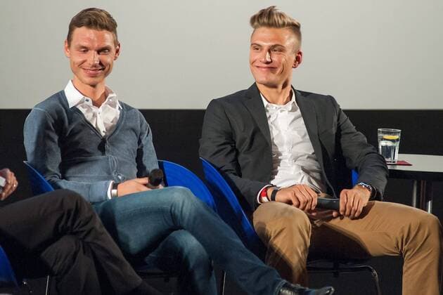 Erfurt 17.11.2014 CineStar C1 Kino NIEUWE HELDEN Deutsche Kinopremiere Dokumentarfilm zur Tour de France 2014 im Bild: Toni Martin und Marcel Kittel im Interview