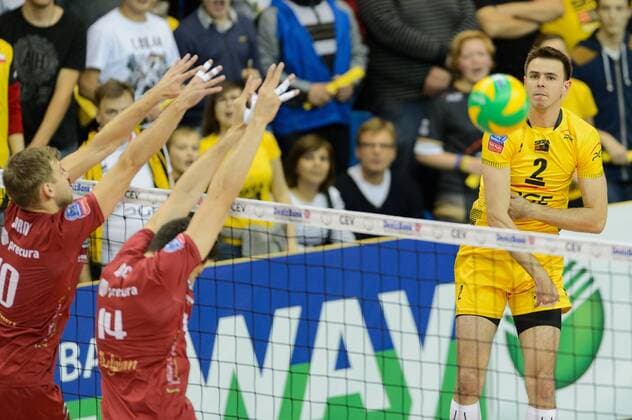 CEV PGE Skra Belchatow SSA - Precura Antwerpen Gijs Jorna , Michael Andrei , Mariusz Wlazly  141119PAL012