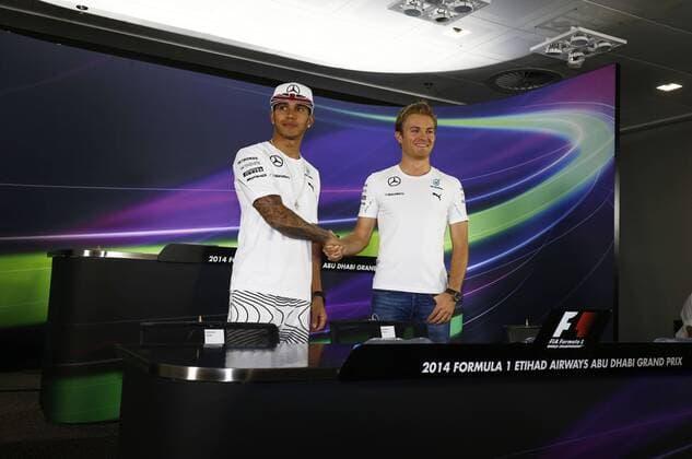 Motorsports: FIA Formula One World Championship 2014, Grand Prix of Abu Dhabi, 44 Lewis Hamilton (GBR, Mercedes AMG Petronas F1 Team), 6 Nico Rosberg (GER, Mercedes AMG Petronas F1 Team), xHOCHxZWEIx