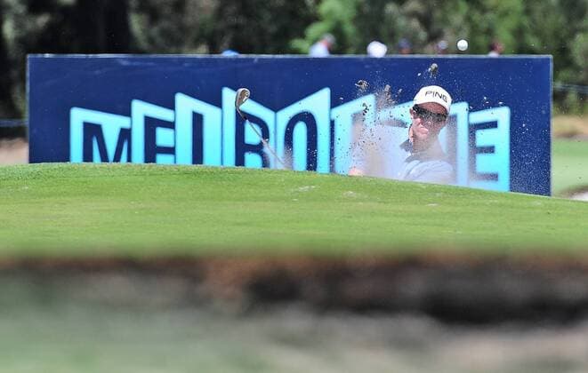 Nov. 21, 2014 - Melbourne, Victoria, Australia - Nick O Hern (AUS) plays a shot of the bunker on the seventh green during day 2 of the 2014 Australian Masters at The Metropolitan Golf Club in Melbourne, Australia. Golf 2014 - Australian Masters Day 2 - ZUMAk106