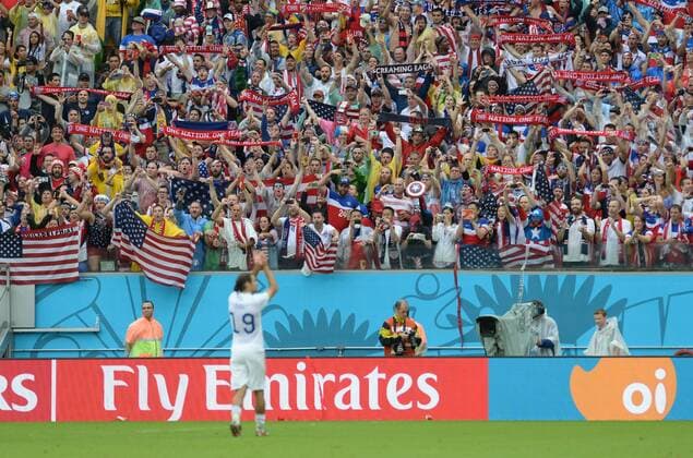 World Cup : Recife 26th June 2014 World Cup USA. Graham Zusi applauses the US supporters 