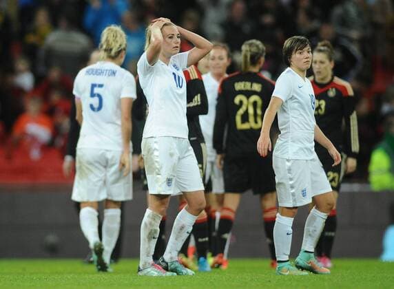 Football - 2014 Women s International Friendly - England vs. Germany England s Toni Duggan shows her dejection at the final whistle at Wembley. COLORSPORT ANDREW COWIE 