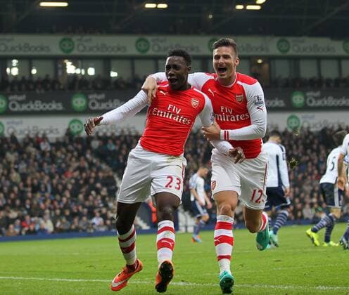 Arsenal s Danny Welbeck celebrates scoring his sides opening goal - Barclays Premier League - West Bromwich Albion vs FC Arsenal London - The Hawthorns - England - 29th November 2014 - EDITORIAL USE ONLY. No use with unauthorised audio, video, data, fixture lists, club league logos or live services. Online in-match use limited to 120 images, no video emulation. No use in betting, games or single club league player publications.