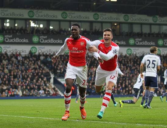 Arsenal s Danny Welbeck celebrates scoring his sides opening goal - Barclays Premier League - West Bromwich Albion vs FC Arsenal London - The Hawthorns - England - 29th November 2014 - EDITORIAL USE ONLY. No use with unauthorised audio, video, data, fixture lists, club league logos or live services. Online in-match use limited to 120 images, no video emulation. No use in betting, games or single club league player publications.