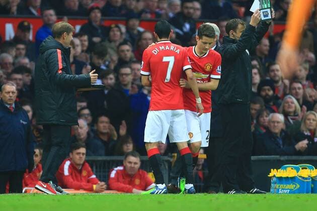 Ander Herrera of Manchester United replaces Angel di Maria - Manchester United (ManU) vs. Hull City - Barclay s Premier League - Old Trafford - Manchester - 29 11 2014 - EDITORIAL USE ONLY. No use with unauthorised audio, video, data, fixture lists, club league logos or live services. Online in-match use limited to 120 images, no video emulation. No use in betting, games or single club league player publications.