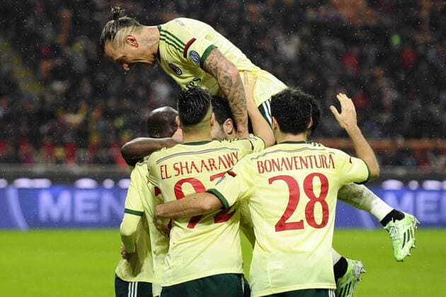 Aktuell Fußball, Italien, AC Mailand - Udinese Calcio Torjubel Jeremy Menez Milan 0-1. Celebration goal - Milano 30-11-2014 Stadio Giuseppe Meazza - Football Calcio Serie A AC Mailand vs Udinese Calcio giuseppexceleste