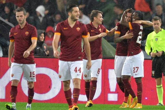 Aktuell Fußball, Italien, AS Rom - Inter Mailand Jose Holebas Roma. Goal celebration. Roma 30-11-2014 Stadio Olimpico. Football Calcio 2014 2015 Serie A. AS Rom vs Inter Mailand AntoniettaxBaldassarre