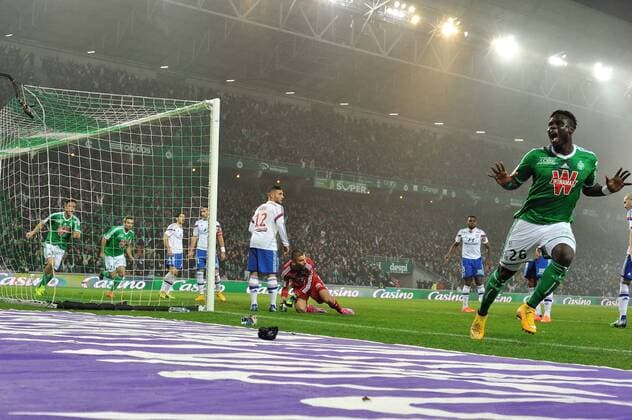 Aktuell Fußball, Frankreich, AS St. Etienne - Olympique Lyon Joie de Moustapha Sall (saint etienne) FOOTBALL : Saint Etienne vs Lyon - Ligue 1 - 30 11 2014 FredericChambert Panoramic 