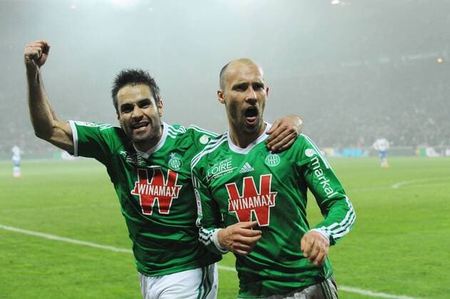 Aktuell Fußball, Frankreich, AS St. Etienne - Olympique Lyon joie Renaud Cohade apres son but - Loic Perrin (Saint Etienne) FOOTBALL : Saint Etienne vs Lyon - Ligue 1 - 30 11 2014 N.LeGouic FEP Panoramic 