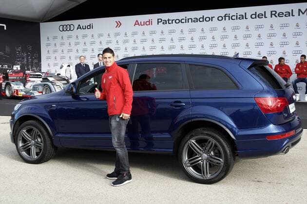 Dec. 1, 2014 - Madrid, Madrid, Spain - James Rodriguez received the new Audi car during the presentation of Real Madrid s new cars made by Audi at Valdebebas on December 1, 2014 in Madrid, Spain Real Madrid Players Receive New Audi Cars in Madrid  - ZUMAg15_