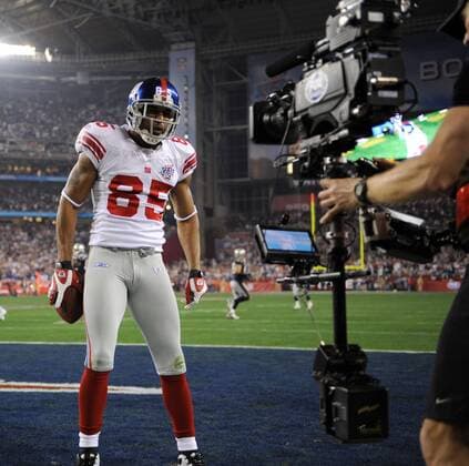 Feb. 3, 2008 - New York Giants receiver David Tyree celebrates his second-half touchdown against the New England Patriots in a 17-14 Giants victory in Super Bowl XLII at University of Phoenix Stadium in Glendale, Arizona, on Sunday, February 3, 2008. (Karl Mondon MCT) News Archive - Feb. 3, 2008 - ZUMAm67_