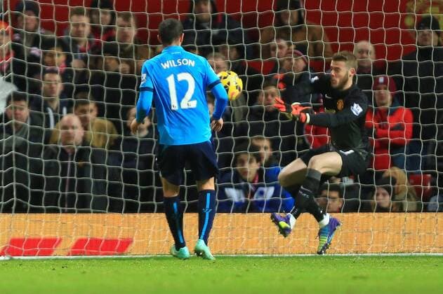 David de Gea of Manchester United ManU makes a fine save towards the end of the game - Manchester United vs. Stoke City - Barclay s Premier League - Old Trafford - Manchester - 02 12 2014 Pic Philip Oldham Sportimage EDITORIAL USE ONLY. No use with unauthorised audio, video, data, fixture lists, club league logos or live services. Online in-match use limited to 120 images, no video emulation. No use in betting, games or single club league player publications.
