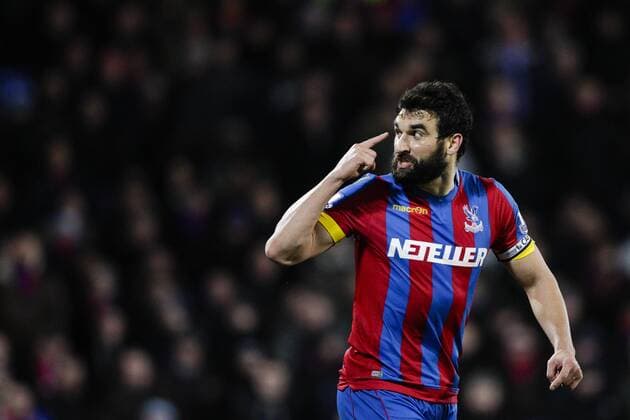02.12.2014. London, England. Premier League. Crystal Palace versus Aston Villa. Crystal Palace& x2019;s Mile Jedinak gestures to Aston Villa s Brad Guzan (not pictured) after a controversial challenge xCraigxMercerx  ActionPlus11580563