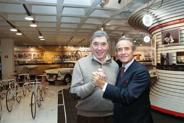 - BRUSSELS, BELGIUM: Famous former cycling champion Eddy Merckx and Belgian former Formula one pilot Jacky Ickx pose for the photographer after the press opening of the exhibition on cycling legend Edd Merckx and racing legend Jacky Ickx at the occasion of their seventieth birthdays, Wednesday 03 December 2014. The exhibition at teh Atomium square in Brussels will be open from 6 December to 21 June 2015. BRUNOxFAHY  x04513821x
