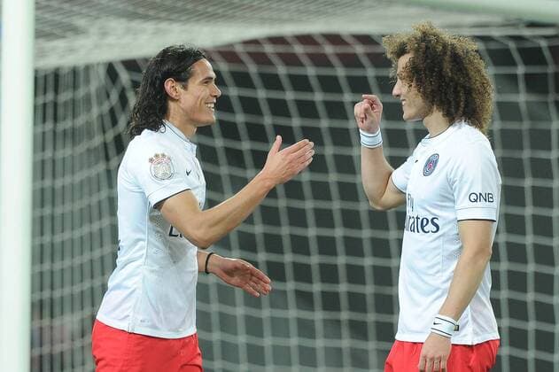 Aktuell Fußball, Frankreich, Ligue 1, OSC Lille - Paris St. Germain joie Edinson Cavani apres son but - David luiz (PSG) Lille OSC (LOSC) - Paris St. Germain (PSG) - Ligue 1 - 03 12 2014 N.LeGouic FEPx 