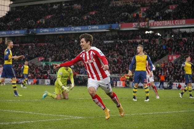 Aktuell Fußball, England, Premier League, Stoke City - FC Arsenal Bojan celebrates scoring the second goal for Stoke City - Football - Stoke City vs Arsenal - Barclays Premiership - Britannia Stadium Stoke - Season 14 15 - 6th December 2014 Photo Malcolm Couzens Sportimage EDITORIAL USE ONLY. No use with unauthorised audio, video, data, fixture lists, club league logos or live services. Online in-match use limited to 120 images, no video emulation. No use in betting, games or single club league player publications.