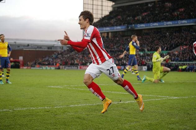 Aktuell Fußball, England, Premier League, Stoke City - FC Arsenal Bojan celebrates scoring the second goal for Stoke City - Football - Stoke City vs Arsenal - Barclays Premiership - Britannia Stadium Stoke - Season 14 15 - 6th December 2014 Photo Malcolm Couzens Sportimage EDITORIAL USE ONLY. No use with unauthorised audio, video, data, fixture lists, club league logos or live services. Online in-match use limited to 120 images, no video emulation. No use in betting, games or single club league player publications.