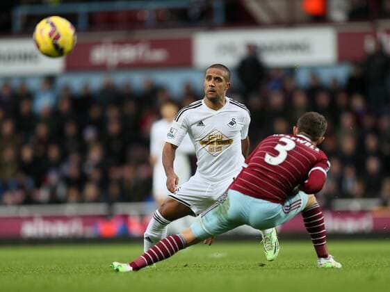 Swansea s Wayne Routledge in action Barclays Premier League- West Ham United vs Swansea City - Upton Park - England - 7th December 2014 - Picture David Klein Sportimage EDITORIAL USE ONLY. No use with unauthorised audio, video, data, fixture lists, club league logos or live services. Online in-match use limited to 120 images, no video emulation. No use in betting, games or single club league player publications.